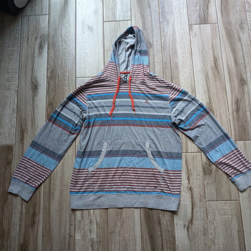 Ocean Current Men’s Striped Hoodie Gray Red Blue Size L Cotton Blend Pullover
